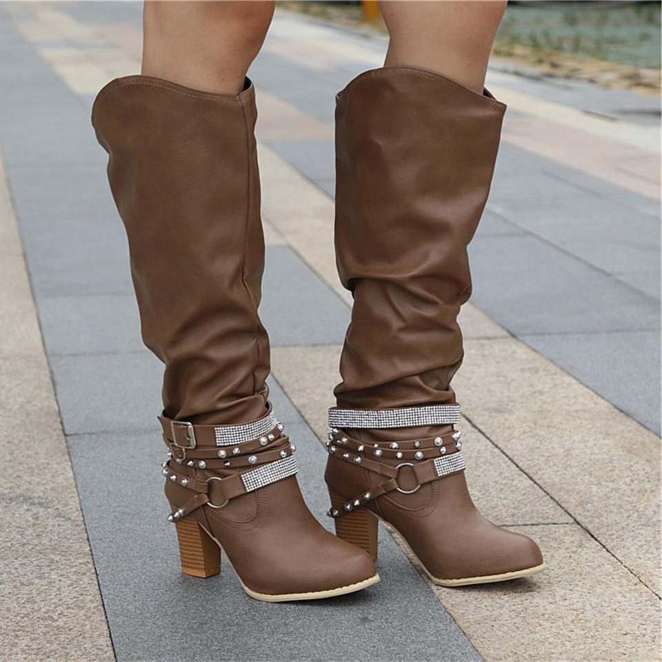 Florentyna | Women's Slouchy Knee-High Block Heel Boots