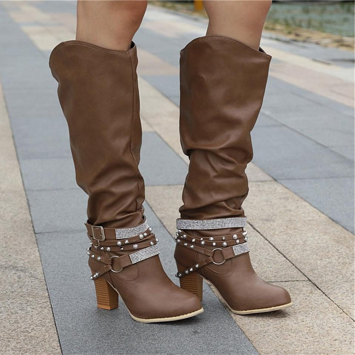 Florentyna | Women's Slouchy Knee-High Block Heel Boots