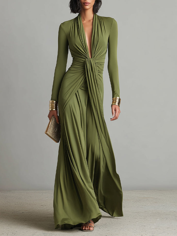 Aria Long-Sleeve Draped Wrap Maxi Dress - image 1