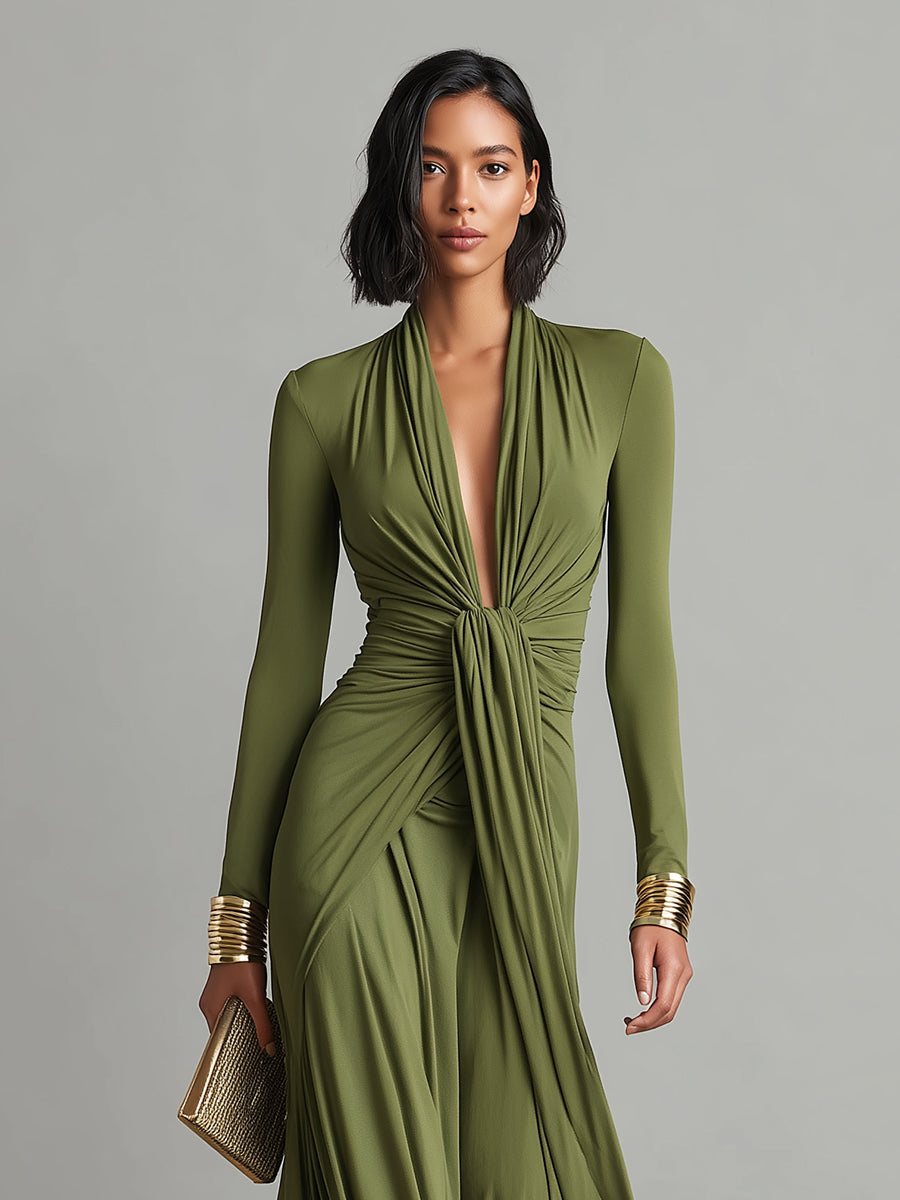 Aria Long-Sleeve Draped Wrap Maxi Dress - image 2