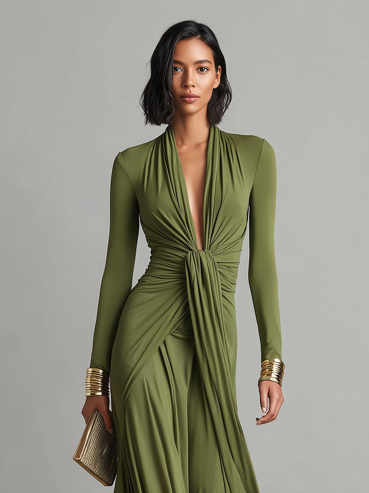 Aria Long-Sleeve Draped Wrap Maxi Dress - image 2