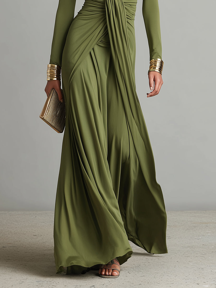 Aria Long-Sleeve Draped Wrap Maxi Dress - image 3