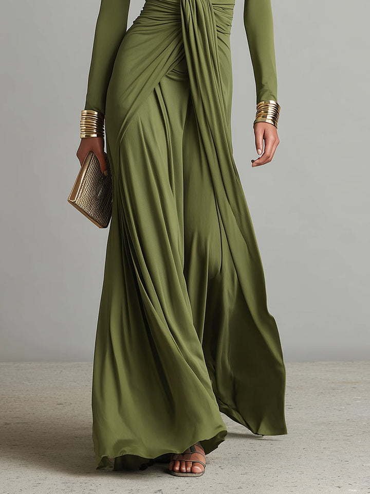 Aria Long-Sleeve Draped Wrap Maxi Dress - image 3