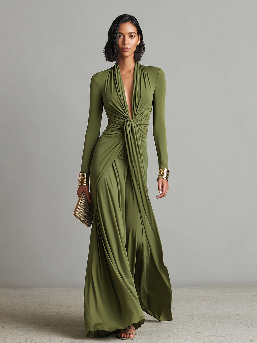 Aria Long-Sleeve Draped Wrap Maxi Dress - image 4