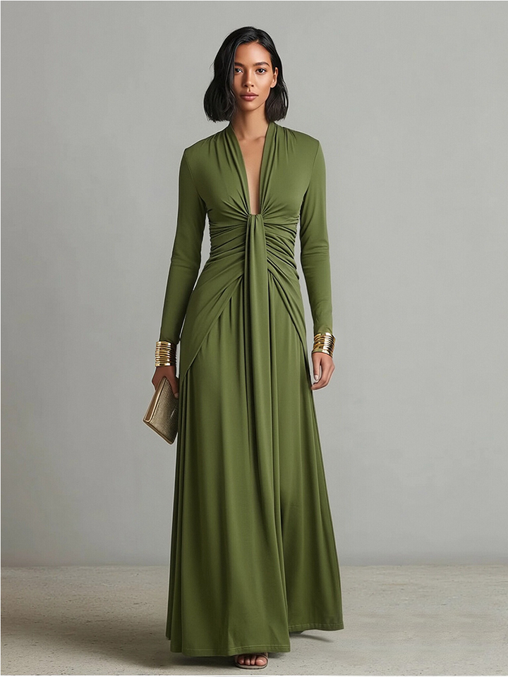 Aria Long-Sleeve Draped Wrap Maxi Dress - image 5