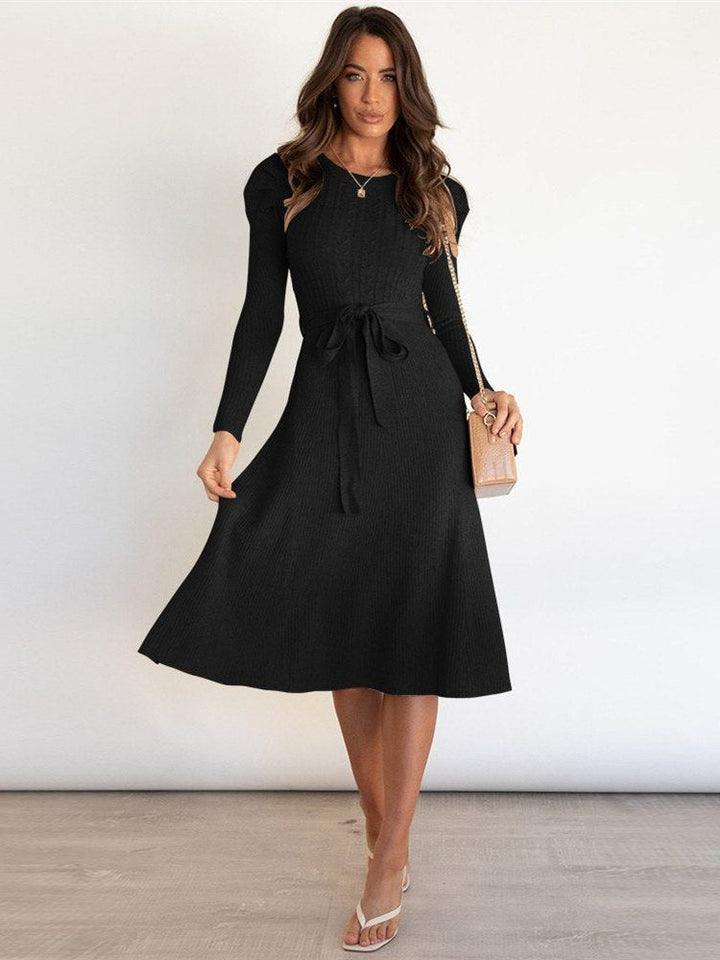 Vespertine | Women's Ribbed Knit Midi Dress with Belt