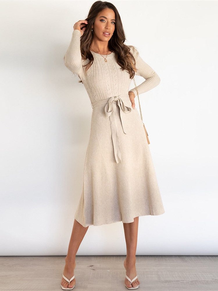 Vespertine | Women's Ribbed Knit Midi Dress with Belt