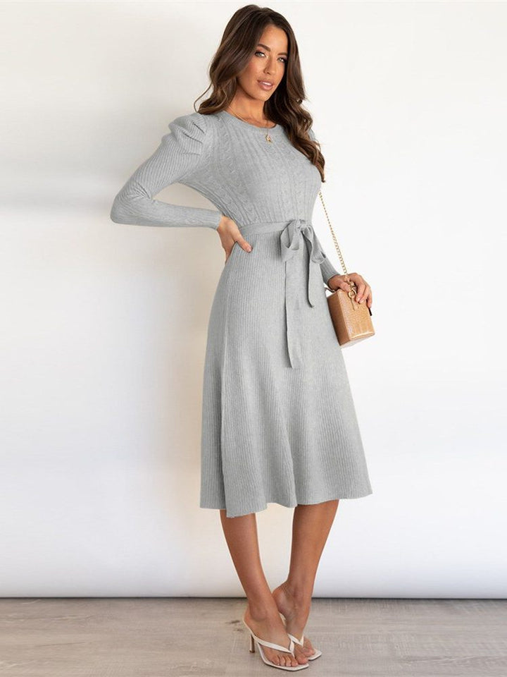 Vespertine | Women's Ribbed Knit Midi Dress with Belt