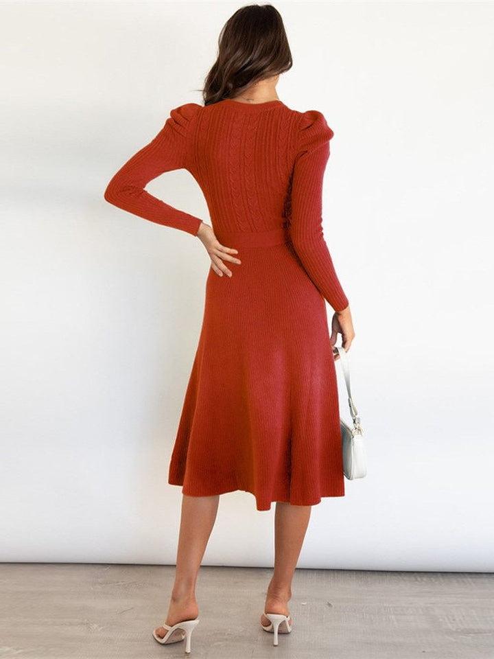 Vespertine | Women's Ribbed Knit Midi Dress with Belt