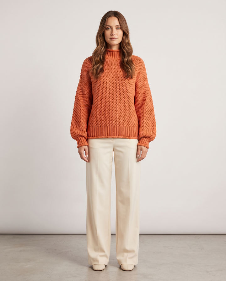 Sonja | Women's Chunky Knit Sweater with Stand Collar and Voluminous Sleeves