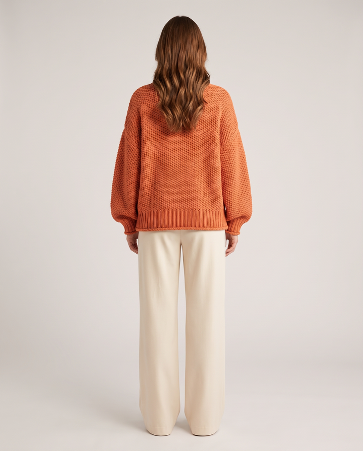 Sonja | Women's Chunky Knit Sweater with Stand Collar and Voluminous Sleeves