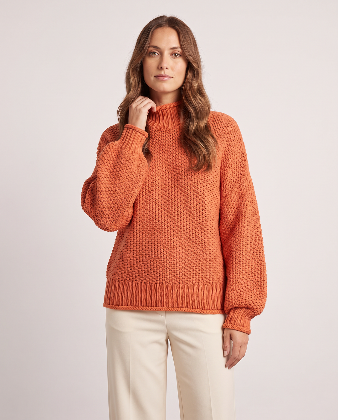 Sonja | Women's Chunky Knit Sweater with Stand Collar and Voluminous Sleeves
