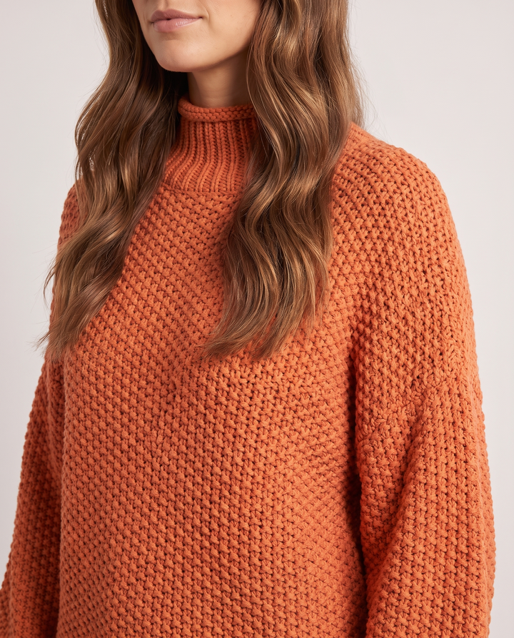 Sonja | Women's Chunky Knit Sweater with Stand Collar and Voluminous Sleeves