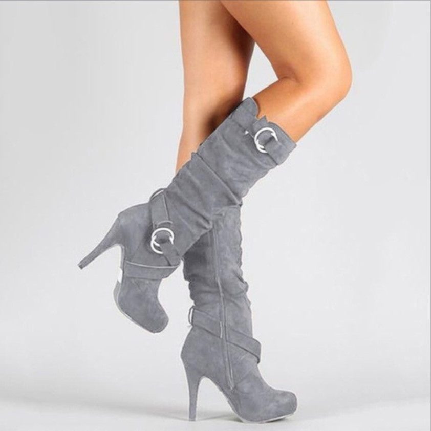 Sophie | Women's Stiletto Knee High Boots with Ring Buckle Straps