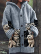 Coralia | Women's Cat Print Hooded Button Cardigan