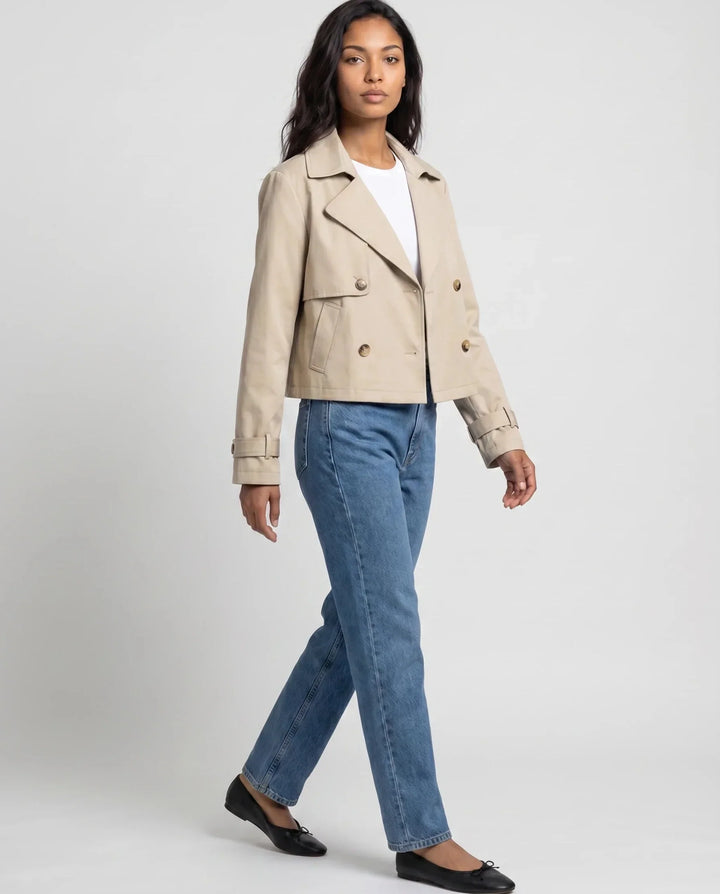 Dana | Women's Beige Cropped Double-Breasted Trench Jacket