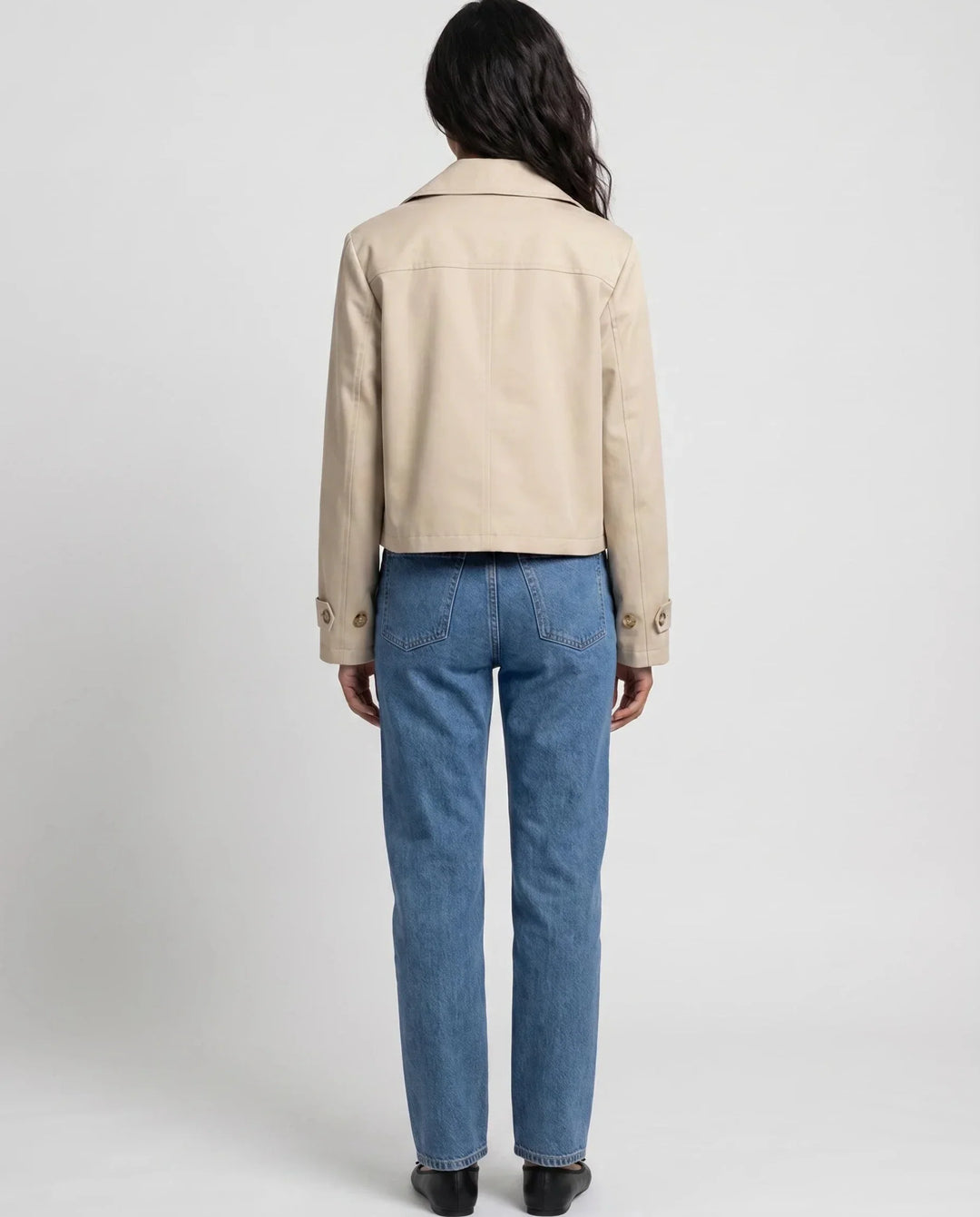 Dana | Women's Beige Cropped Double-Breasted Trench Jacket