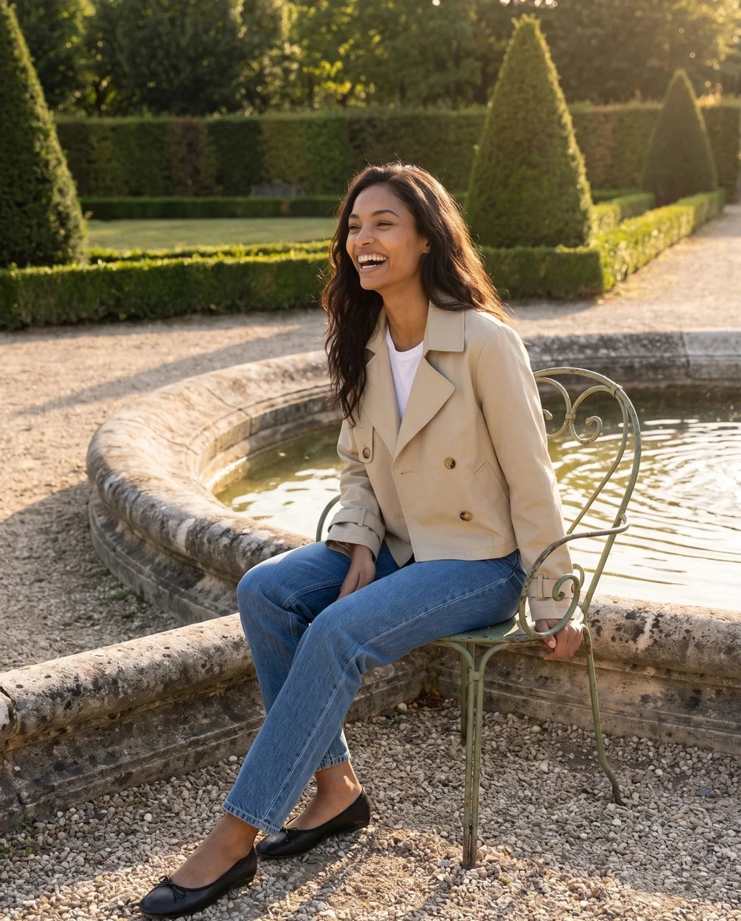 Dana | Women's Beige Cropped Double-Breasted Trench Jacket