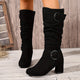 Women's Twin-Buckle Ruched Slouch Mid-Calf Boots - image 1