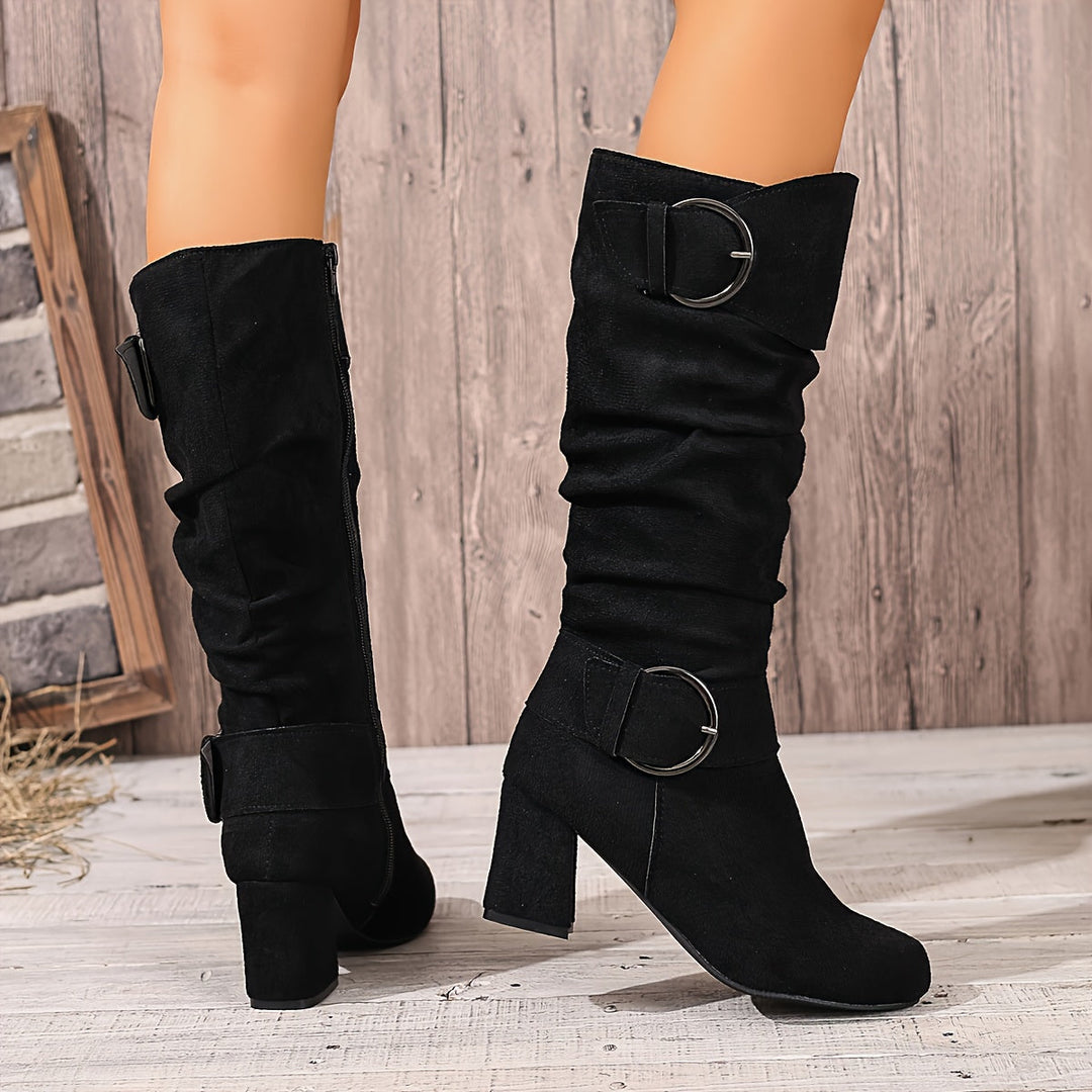 Women's Twin-Buckle Ruched Slouch Mid-Calf Boots - image 4