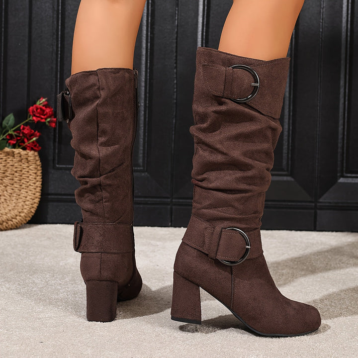 Women's Twin-Buckle Ruched Slouch Mid-Calf Boots - image 8