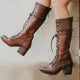 Ffionwen | Women's Block Heel Combat Boots with Lace-Up