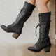 Ffionwen | Women's Block Heel Combat Boots with Lace-Up