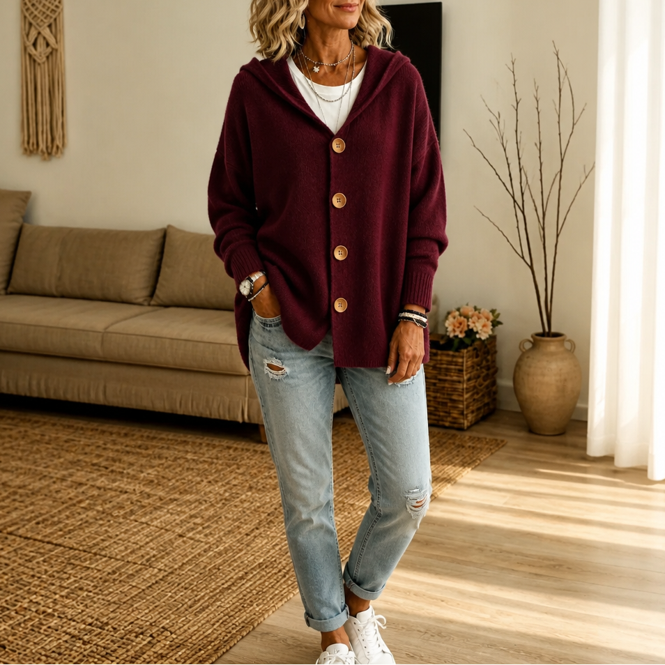Zara | Women's Hooded Waffle-Knit Button-Front Cardigan