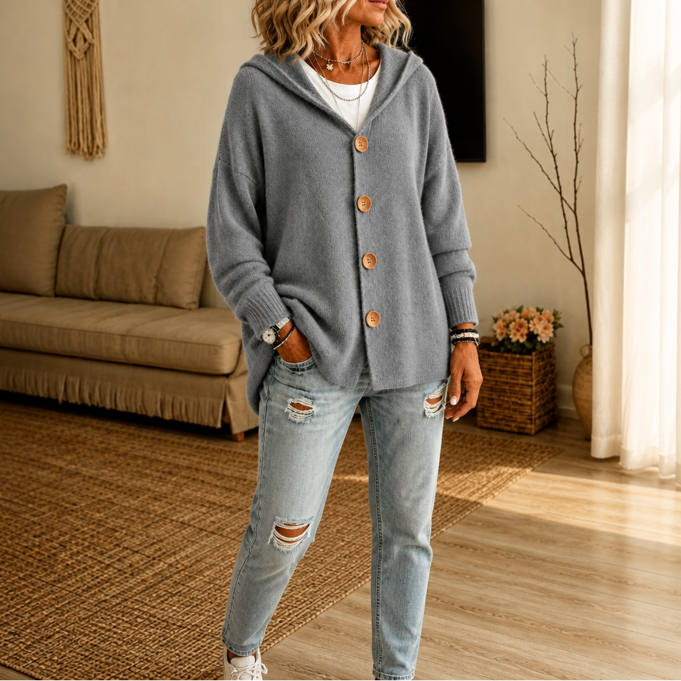 Zara | Women's Hooded Waffle-Knit Button-Front Cardigan