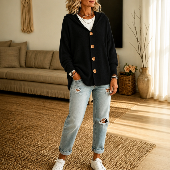 Zara | Women's Hooded Waffle-Knit Button-Front Cardigan