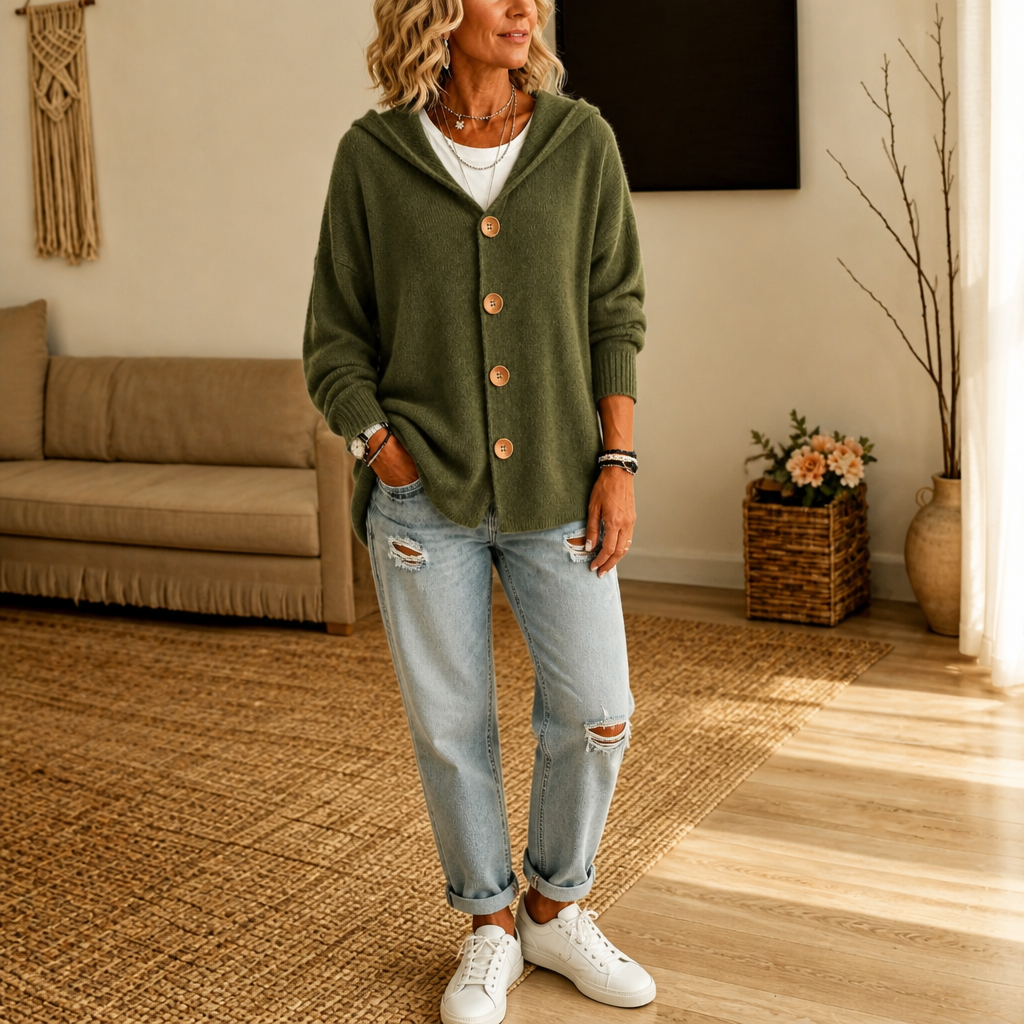 Zara | Women's Hooded Waffle-Knit Button-Front Cardigan