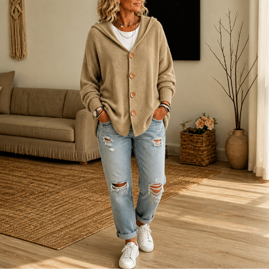 Zara | Women's Hooded Waffle-Knit Button-Front Cardigan