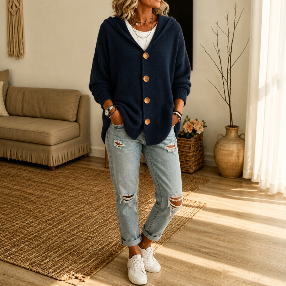 Zara | Women's Hooded Waffle-Knit Button-Front Cardigan