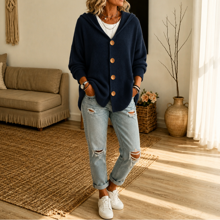 Zara | Women's Hooded Waffle-Knit Button-Front Cardigan