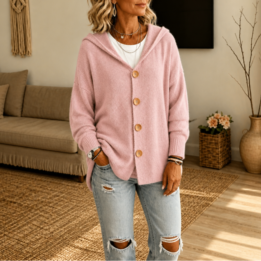 Zara | Women's Hooded Waffle-Knit Button-Front Cardigan