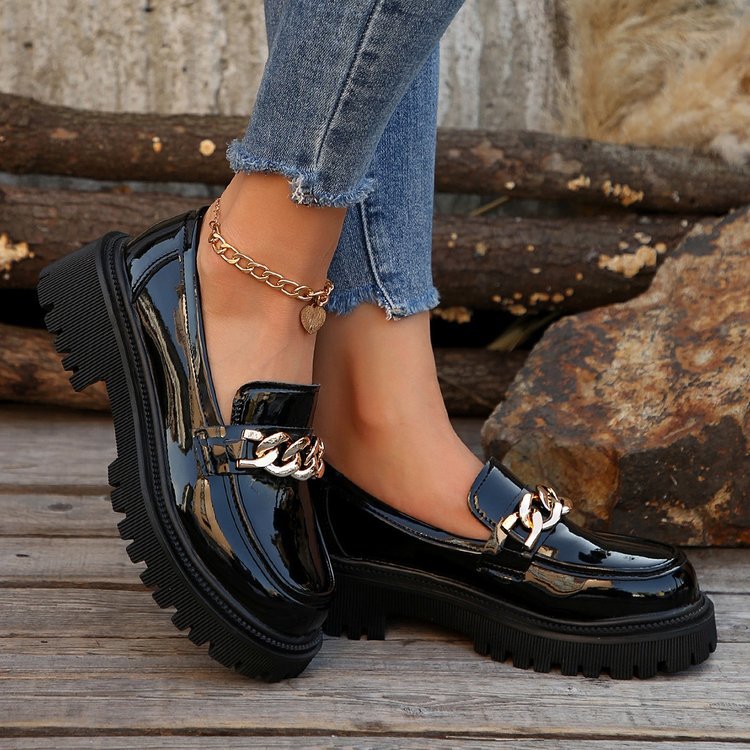 Marlijn Patent Platform Loafers with Chain Detail - image 1