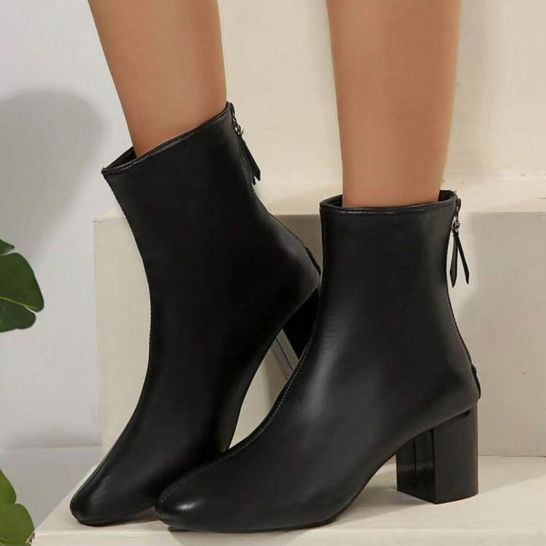 Dorine Pointed-Toe Block Heel Ankle Boots with Back Zip - image 1
