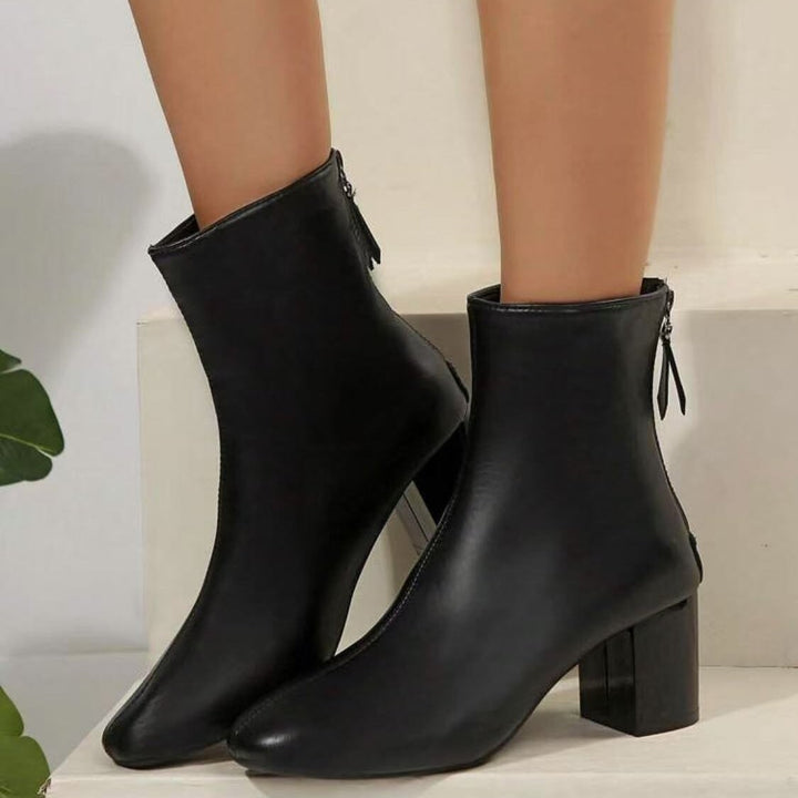 Dorine Pointed-Toe Block Heel Ankle Boots with Back Zip - image 1