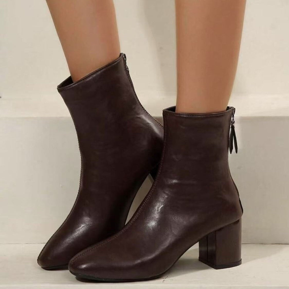 Dorine Pointed-Toe Block Heel Ankle Boots with Back Zip - image 2