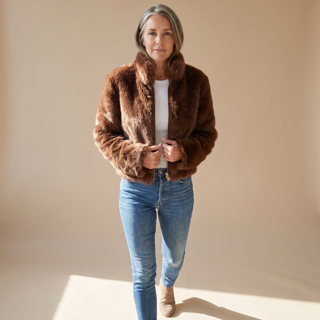 Suze Cropped Faux Fur Zip-Up Jacket - image 1