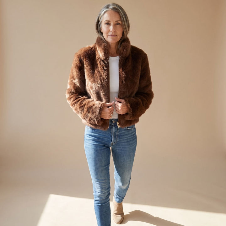 Suze Cropped Faux Fur Zip-Up Jacket - image 1