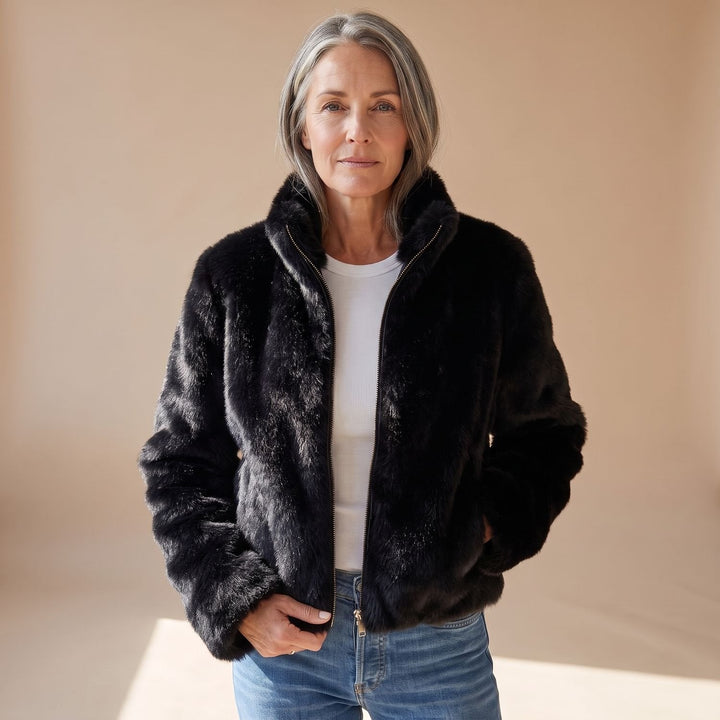 Suze Cropped Faux Fur Zip-Up Jacket - image 2