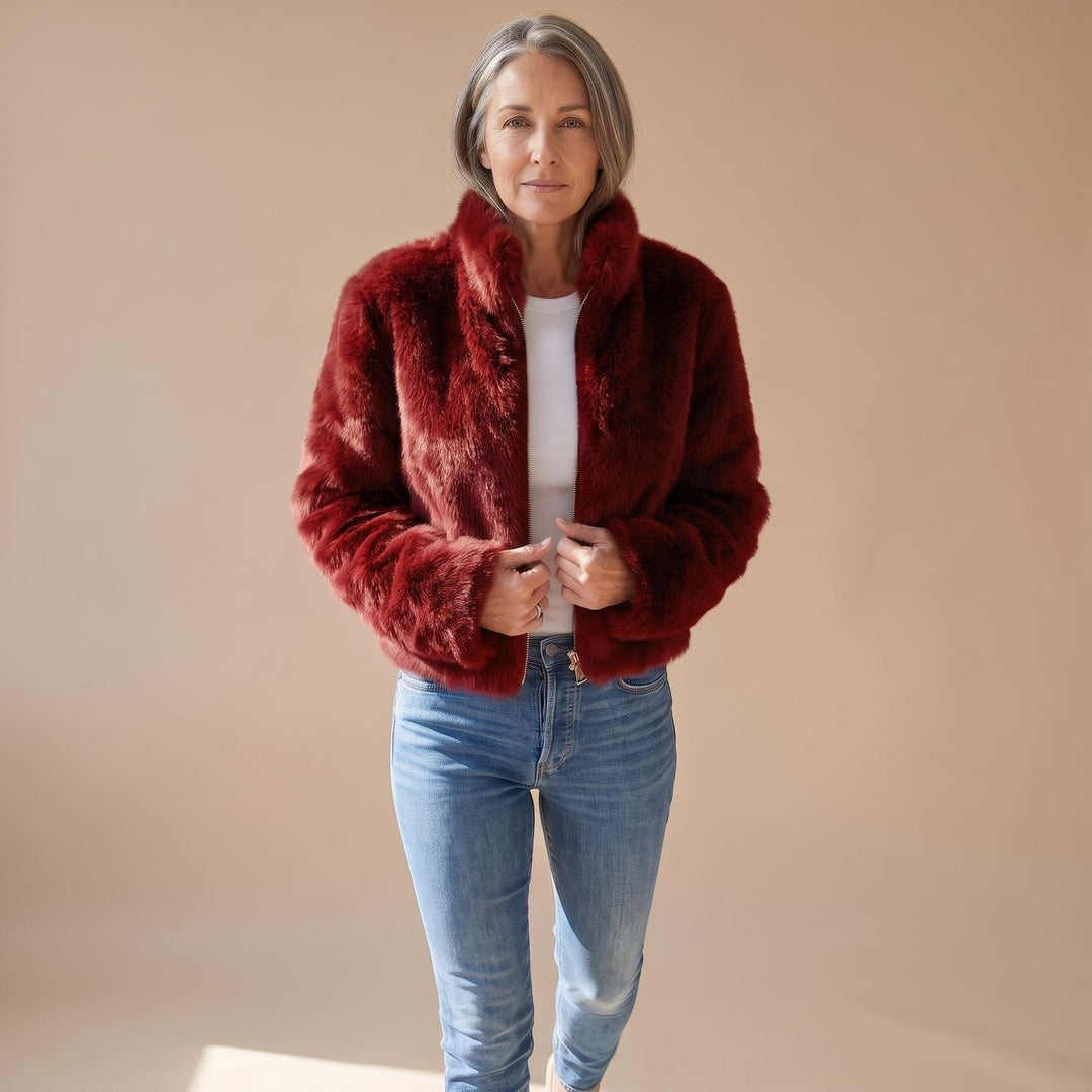 Suze Cropped Faux Fur Zip-Up Jacket - image 3