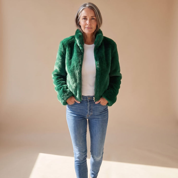 Suze Cropped Faux Fur Zip-Up Jacket - image 5