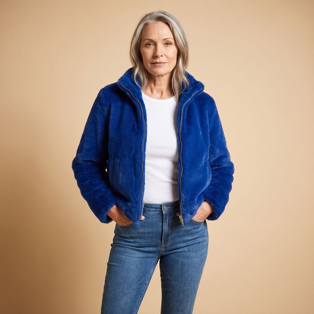 Suze Cropped Faux Fur Zip-Up Jacket - image 6