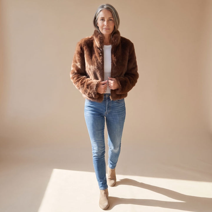 Suze Cropped Faux Fur Zip-Up Jacket - image 8
