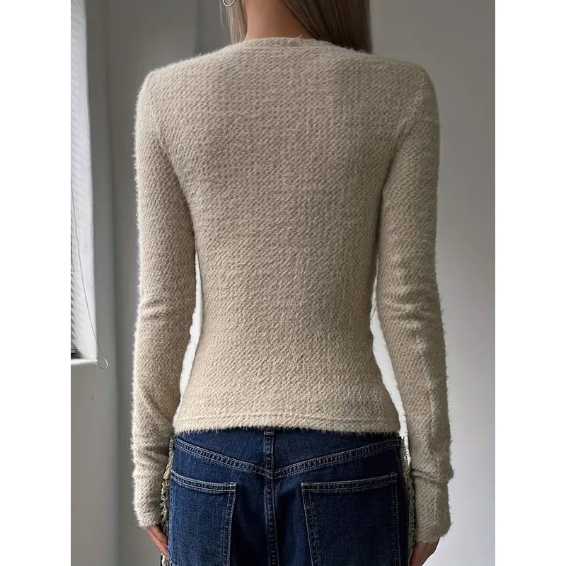 Aafke Cropped Fuzzy Knit Long-Sleeve Top - image 3