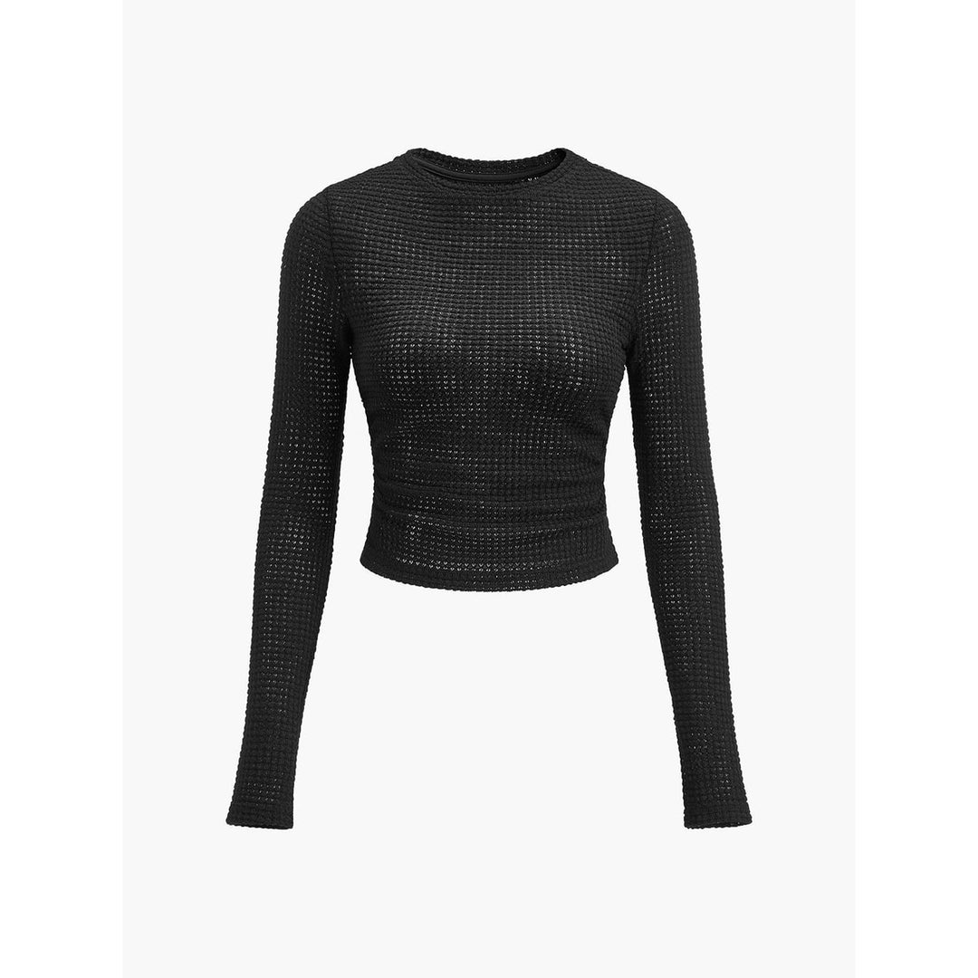 Remi Cropped Waffle-Knit Long-Sleeve Top - image 10