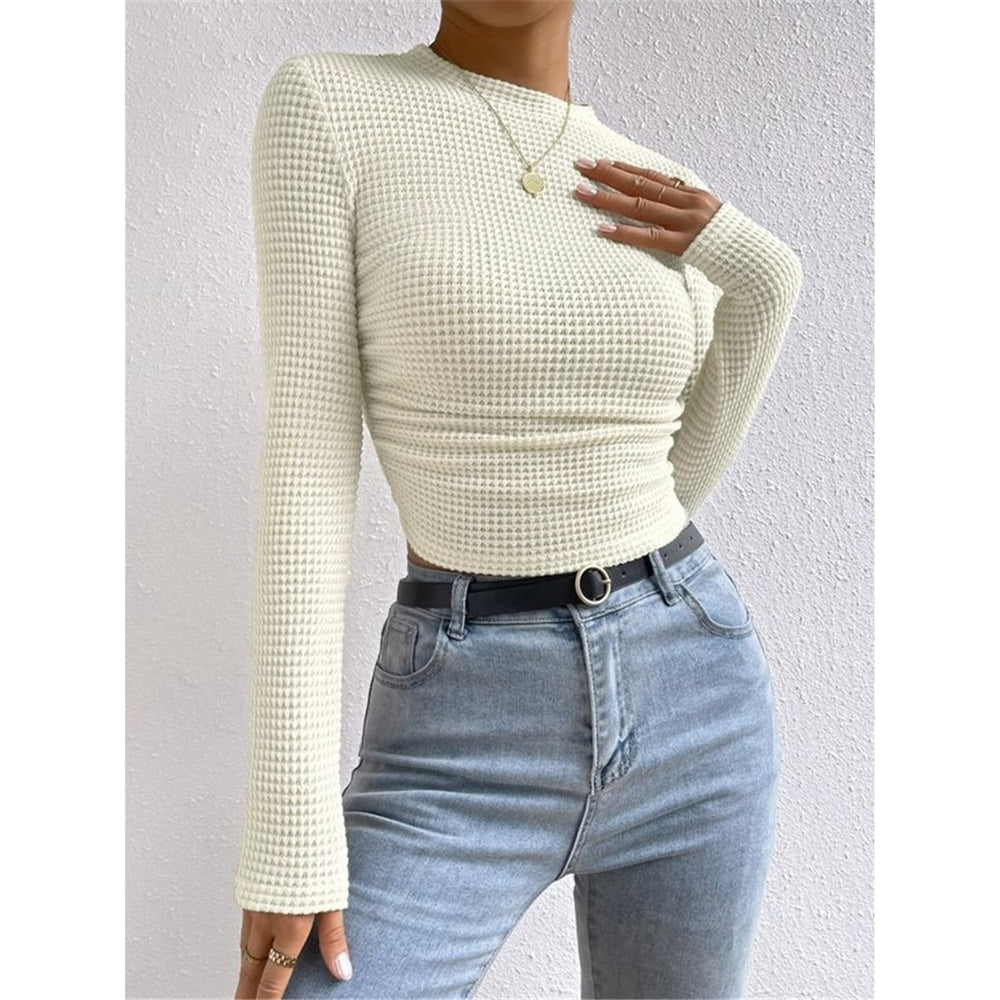 Remi Cropped Waffle-Knit Long-Sleeve Top - image 2