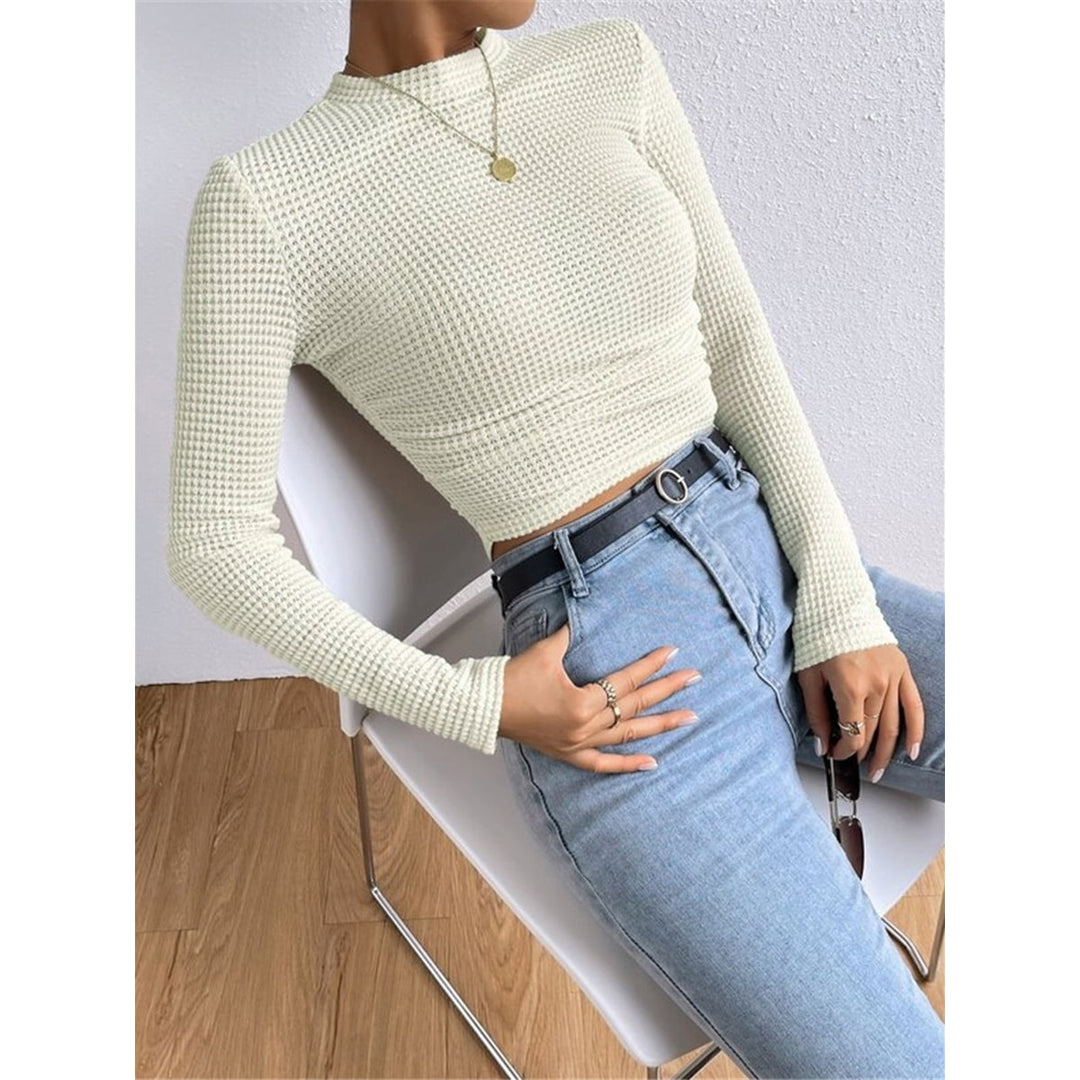 Remi Cropped Waffle-Knit Long-Sleeve Top - image 3
